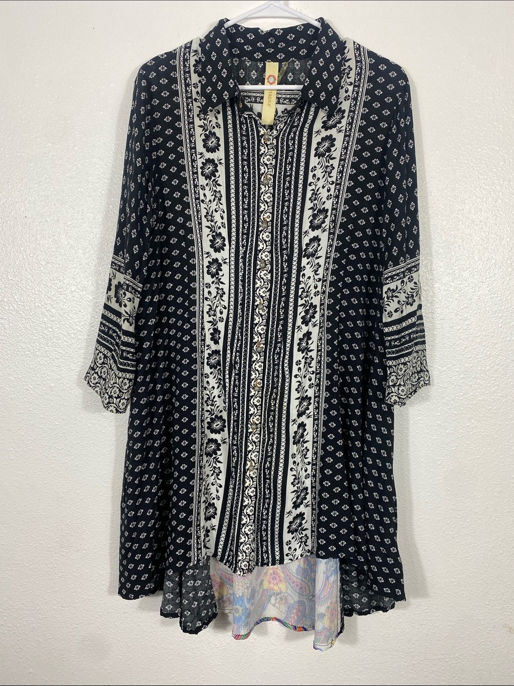 Anthropologie by Cyrena Boho Purple Printed Button-Front Mini Shirt Dress Size L - Picture 4 of 16